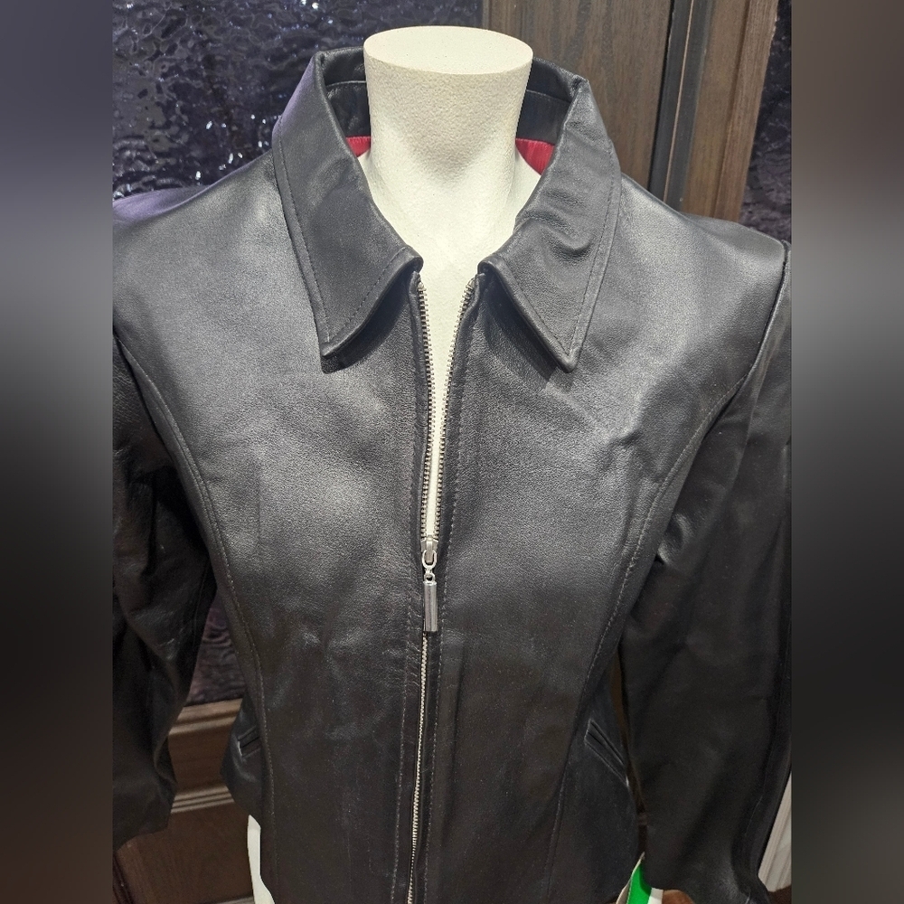 Edge Italian Lamb Touch Leather. Women's Black Leather Jacket. Size XL. NWT